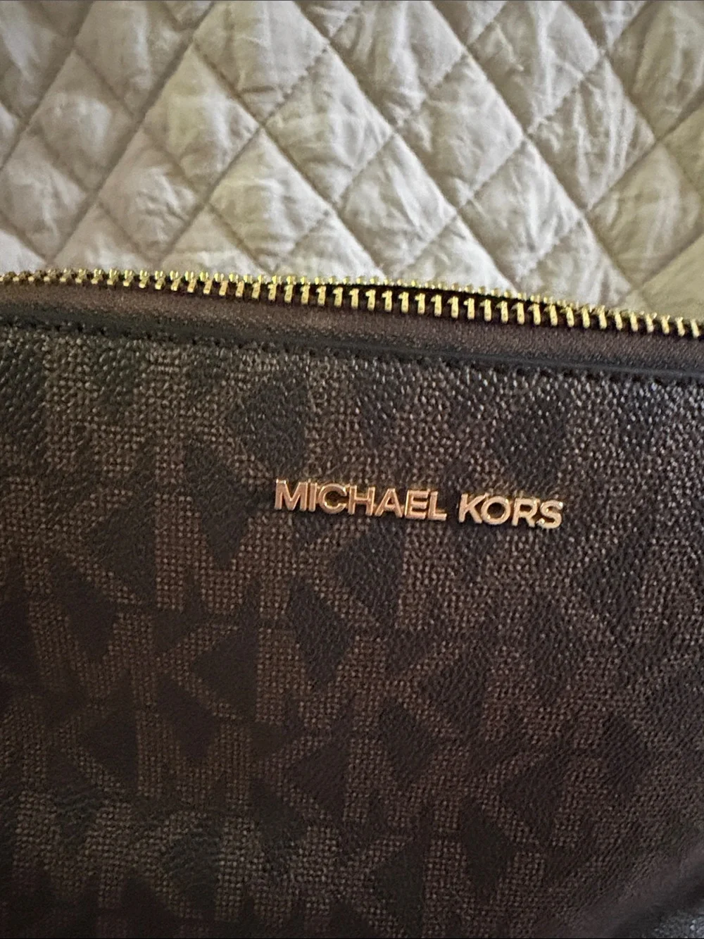 Michael Kors Brown MK Logo Crossbody with Black Strap